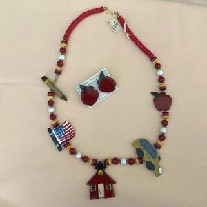 Vintage Wooden School Inspired Necklace and Earrings